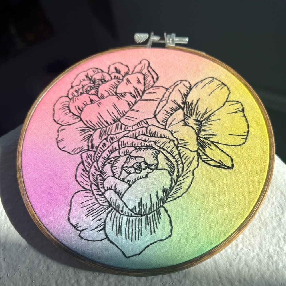 5 inch floral water color hand embroidery
